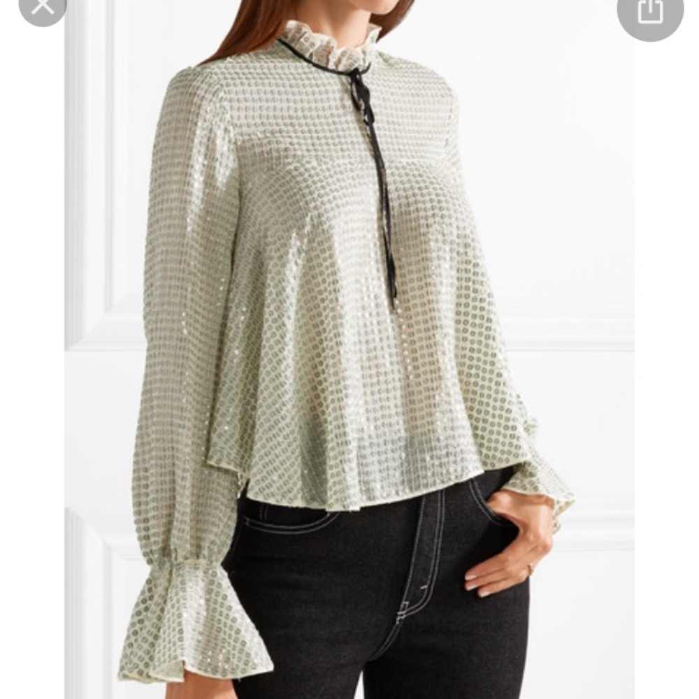 Saloni Tyler Tie neck Sequined Tulle Blouse
